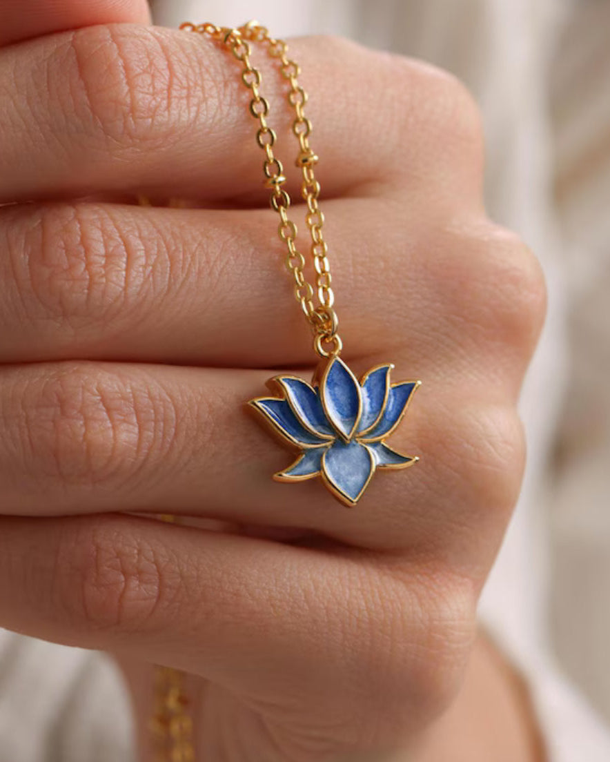 Enamel Lotus Flower Necklace Gold Plated