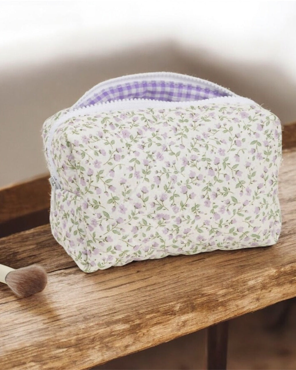 Quilted purple cosmetic Pouch