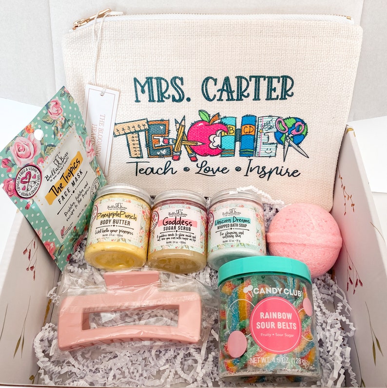 Teacher Appreciation Gift / personalized teacher gift ideas / preschool teacher gift box / relax spa gift set / pencil or cosmetic pouch bag