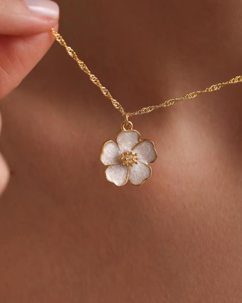 Dainty enamel Sakura flower Necklace Gold plated