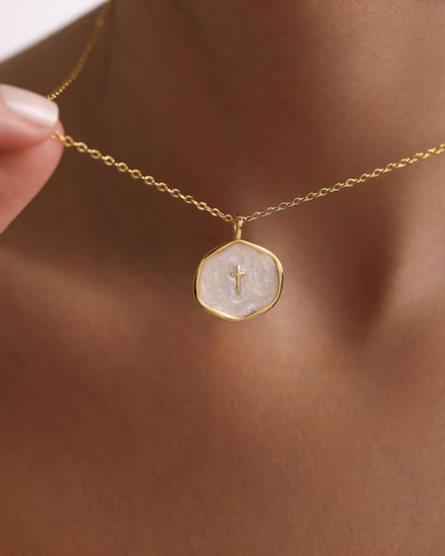 Dainty enamel cross Necklace 24k Gold plated