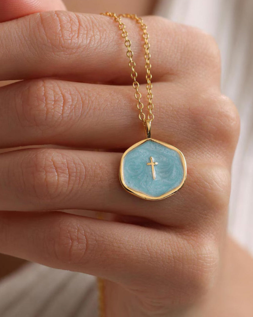 Dainty enamel cross Necklace 24k Gold plated