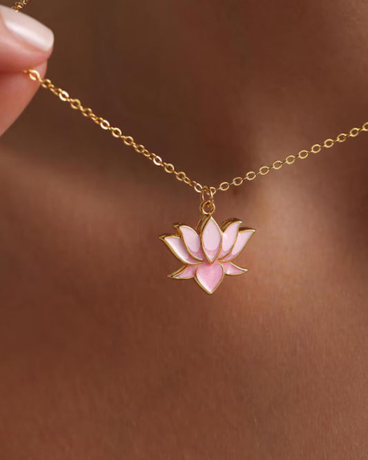Enamel Lotus Flower Necklace Gold Plated