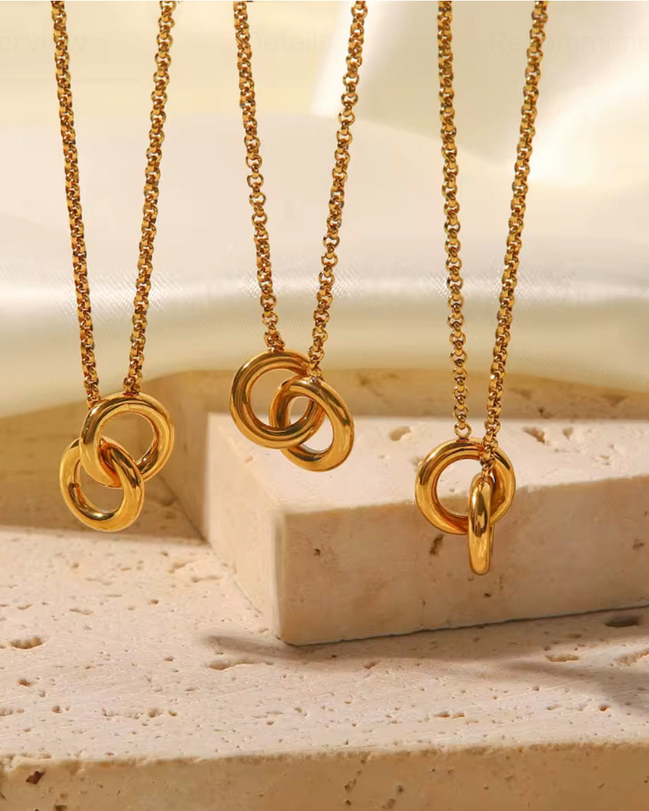 Interlocking circles necklace Tiny 18k Gold plated Jewelry