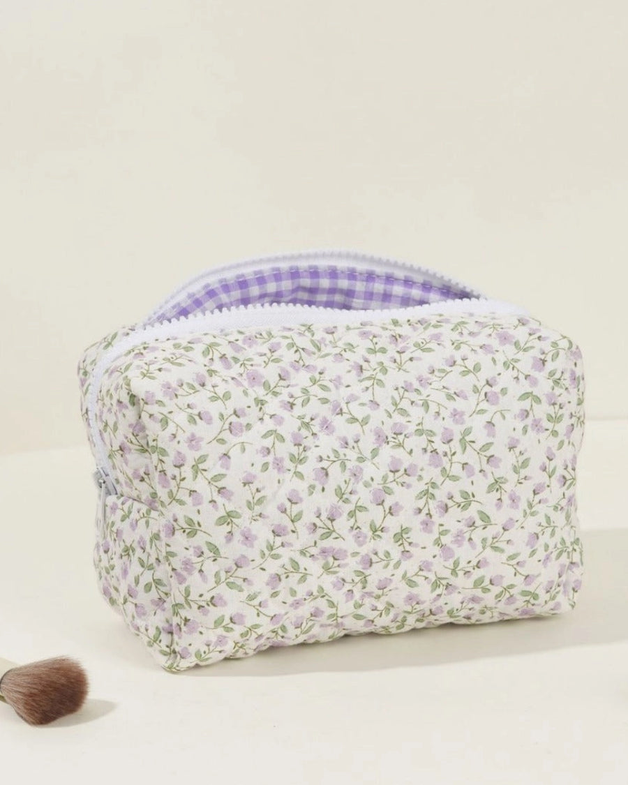 Quilted purple cosmetic Pouch