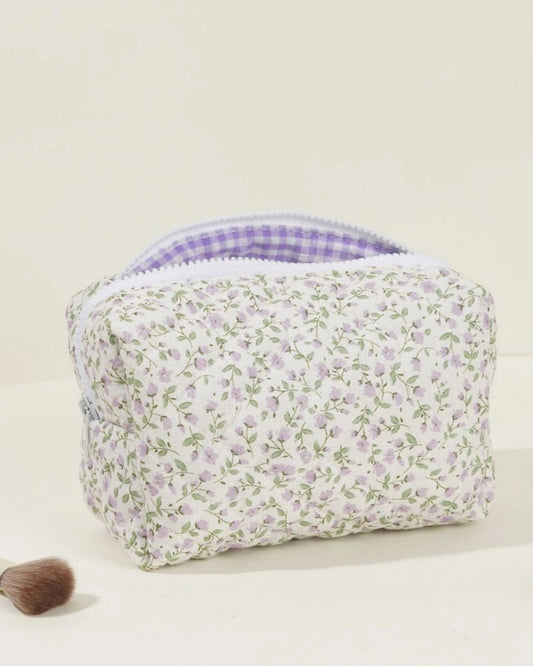 Quilted purple cosmetic Pouch