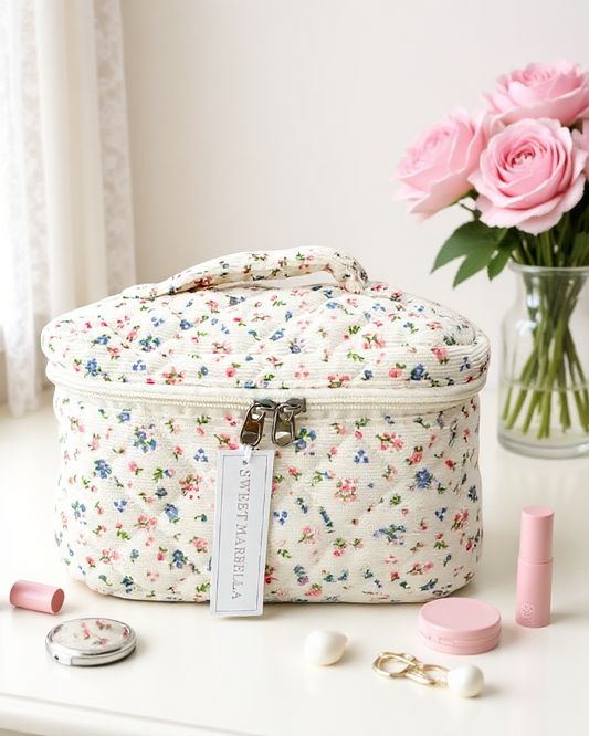 Cotton quilted makeup bag for girls - cosmetic bag for a teenage girl - Tween Toiletry Bag