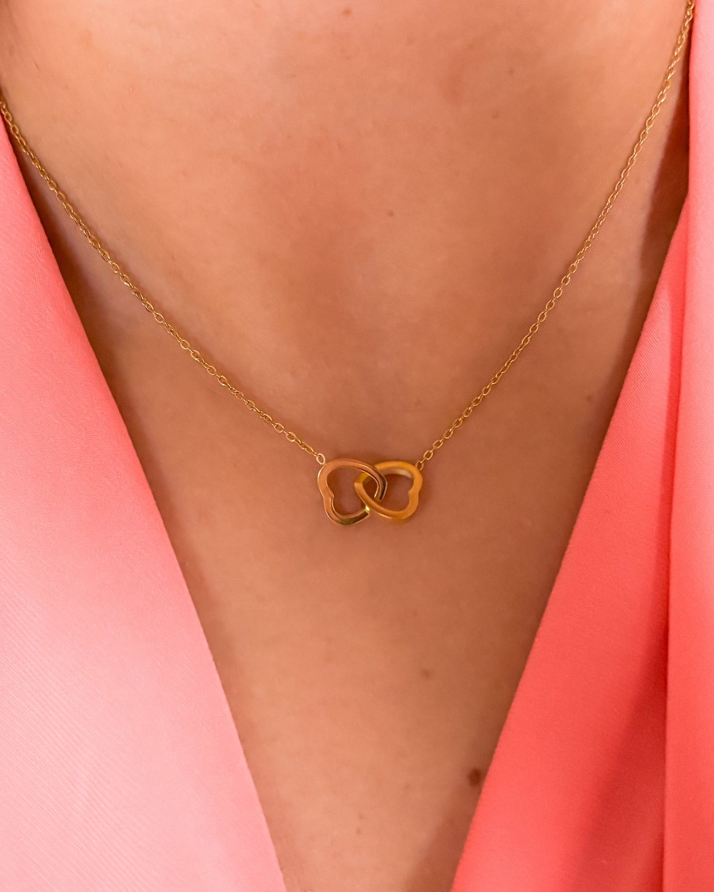Dainty Interlocking Hearts Necklace 18k Gold plated