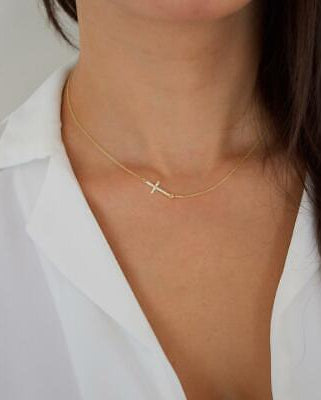 Dainty sideways cross necklace / Tiny 18k Gold plated Jewelry