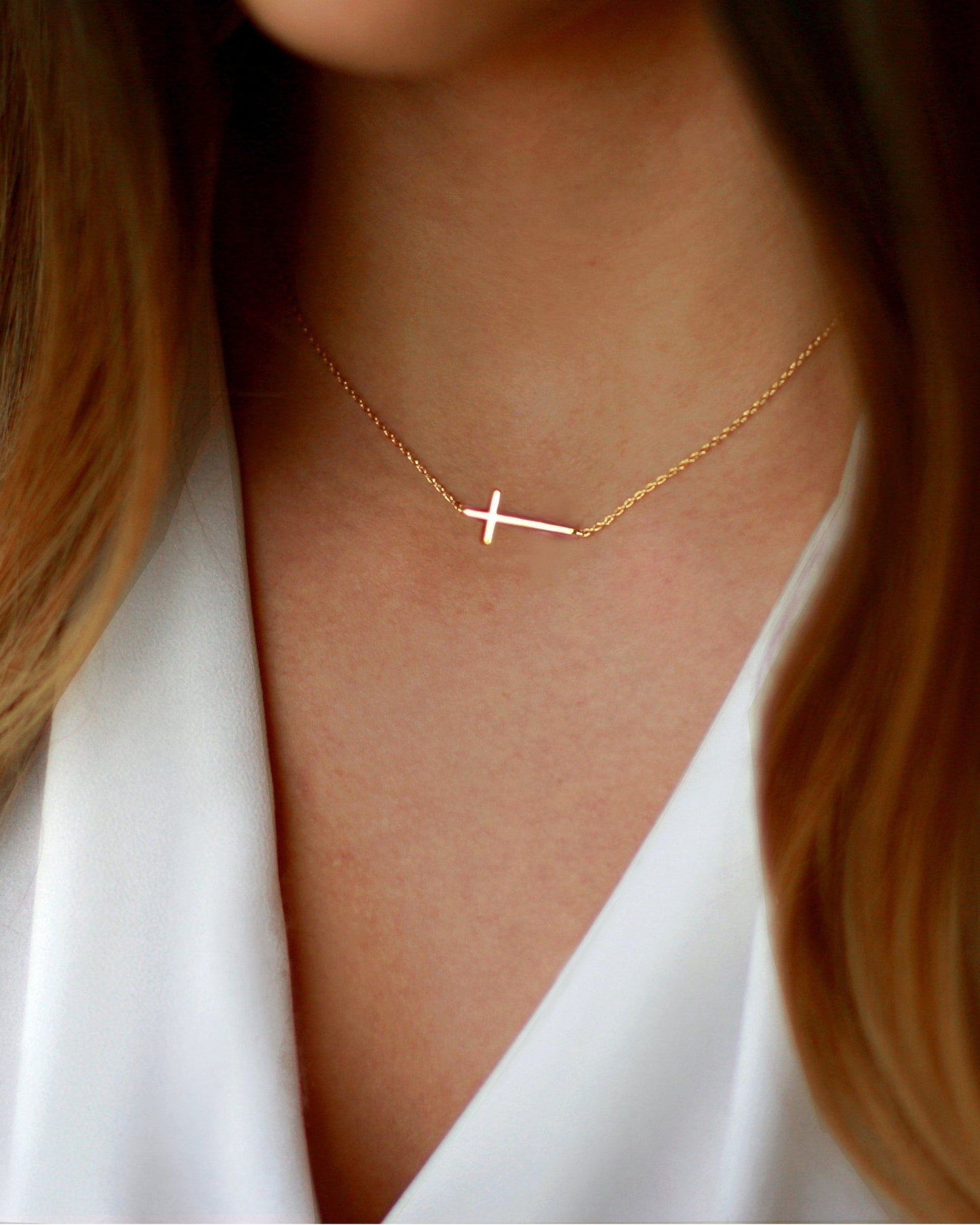 Dainty sideways cross necklace / Tiny 18k Gold plated Jewelry