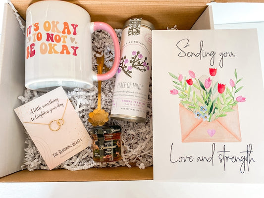 Encouragement gift box / It's ok to not be ok retro mug / sending love & strength / depression care package / illness or miscarriage basket.