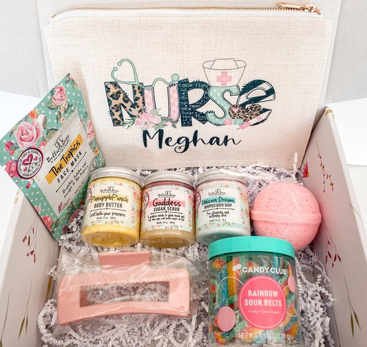 Personalized Nurse makeup Bag gift box / spa gift set for nurses / Appreciation gift ideas, pencil Pouch College graduation gift for a nurse