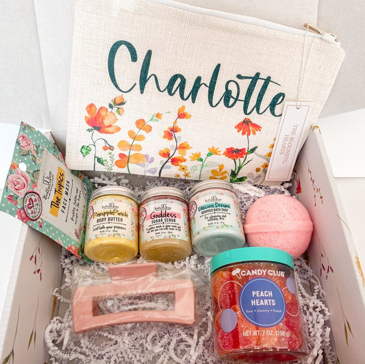 Personalized wildflowers Cosmetic Bag gift box / birthday Gift for a girl / Zipper Pouch Spa Gift basket / niece daughter granddaughter gift