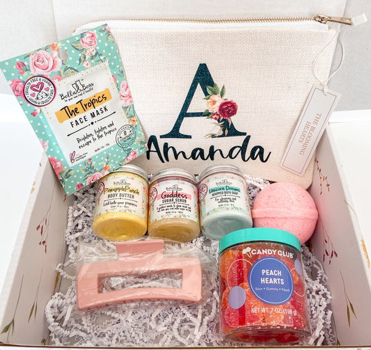 Personalized monogram Cosmetic Bag gift box / birthday Gift for women / Zipper Pouch Spa Gift basket / niece daughter granddaughter gift
