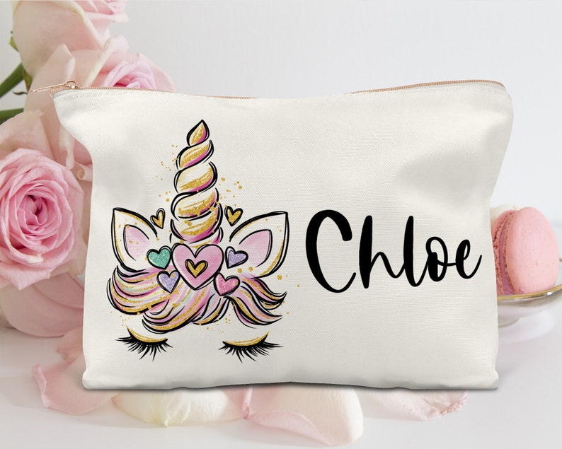 Personalized girls makeup bag / Unicorn makeup bag / Tween Girl Birthday Favors / Custom Toiletry Bag / niece daughter friend gifts