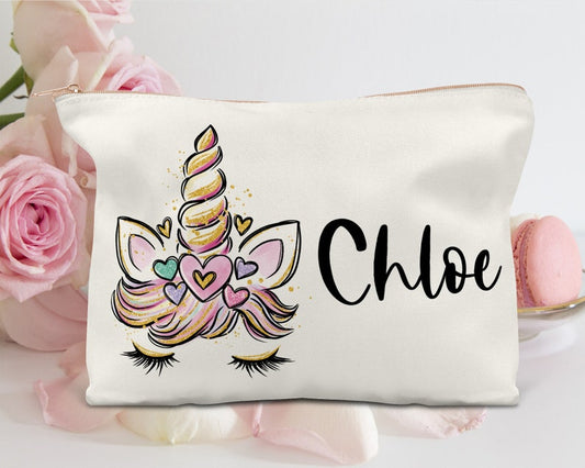 Personalized girls makeup bag / Unicorn makeup bag / Tween Girl Birthday Favors / Custom Toiletry Bag / niece daughter friend gifts