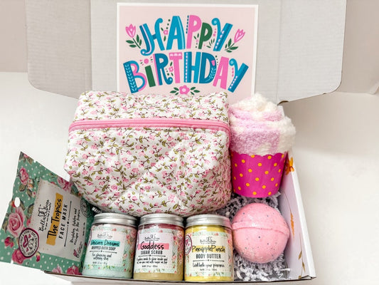 Quilted floral makeup bag spa gift box for Tween or Teenager girl / birthday gift / Pamper Box / Friend Granddaughter niece daughter gift