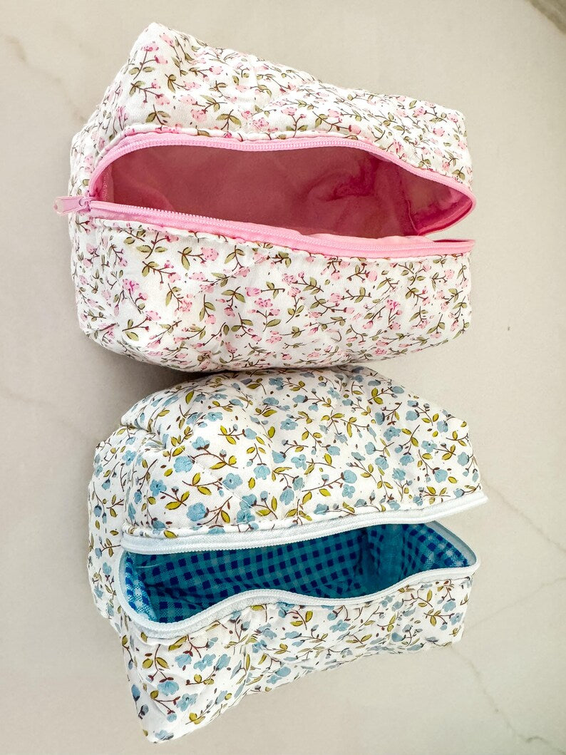 Quilted floral makeup bag gift box for Tween or Teenager girl / 14th birthday gift / 14 year old girl gift for Granddaughter niece daughter.
