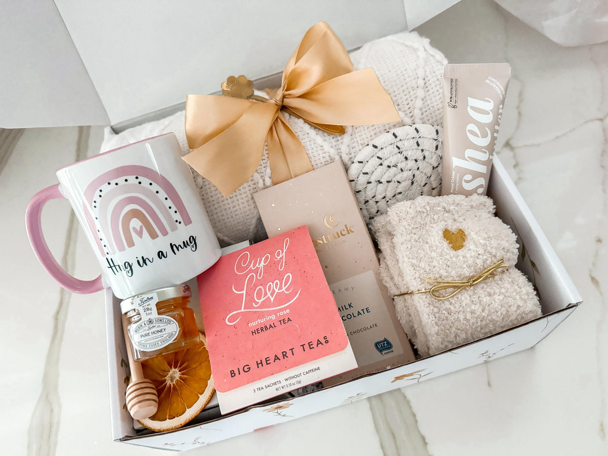 Hug In A Box Care Package with blanket & soy candle  Thinking Of You Gift / Self Care Gift Box / Thank You, Encouragement, Get Well Gift set