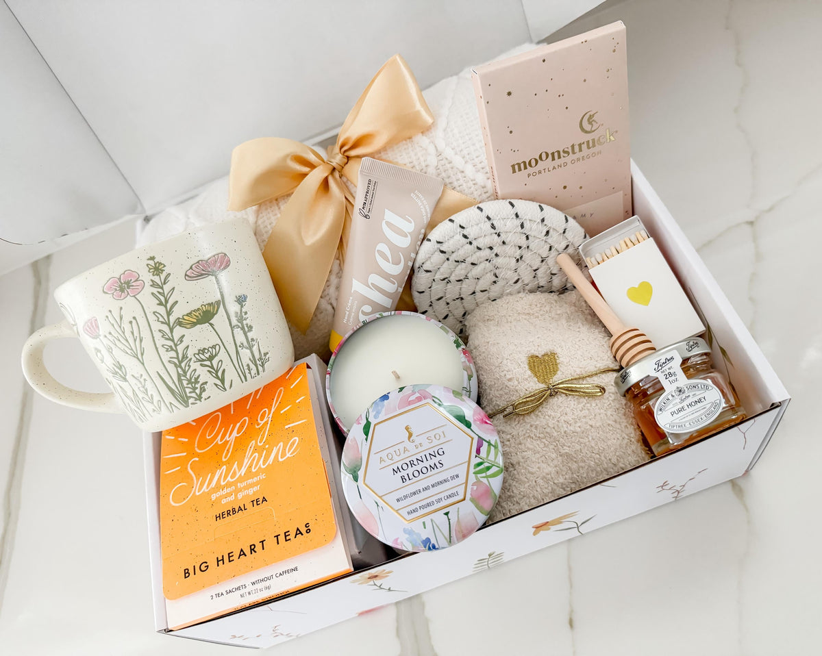 Hug In A Box Care Package with blanket & soy candle  Thinking Of You Gift / Self Care Gift Box / Thank You, Encouragement, Get Well Gift set
