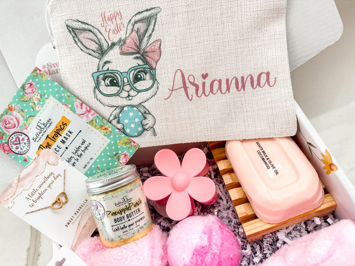 Easter gift set for tween or teenage girl - Personalized gift box for daughter niece granddaughter - Teenager or preteen spa gift basket