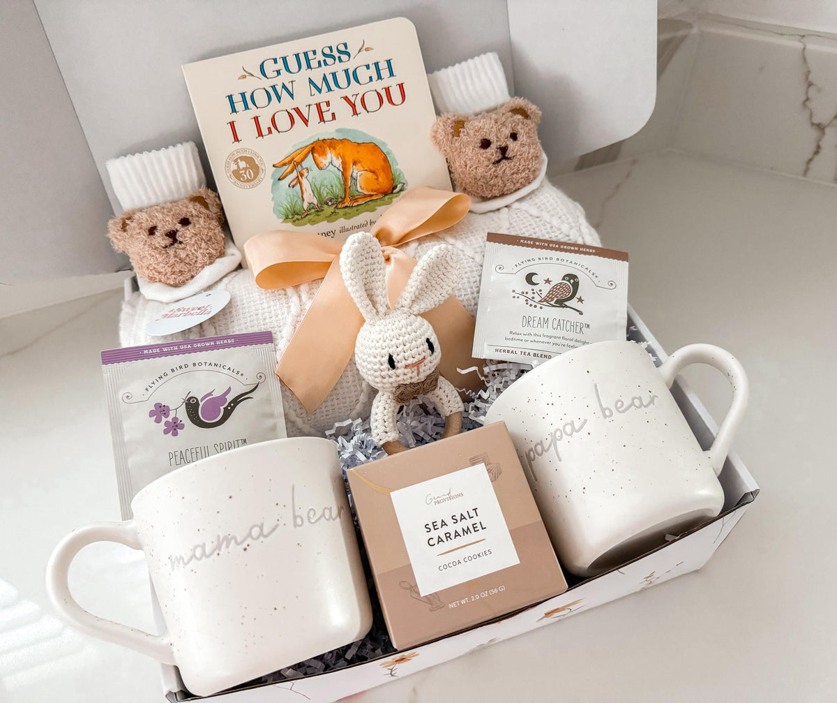 New parents gift basket / Expecting Parents Gift Box / New Mom and Dad care package / Pregnancy Gift Box / New Baby Gift Basket / teddy bear