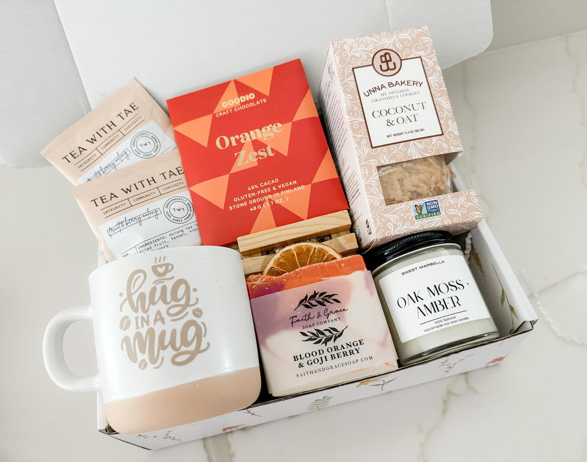 Hug In A Box Care Package with all natural soy candle Thinking Of You Gift / Self Care Gift Box / surgery recovery, Encouragement, Get Well