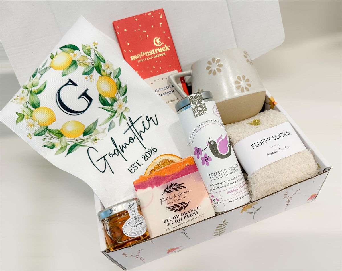 Will you be my Godmother Proposal gift Box - Personalized Gift For Godmom - Godmother Care Package Gift Set - tea gift basket