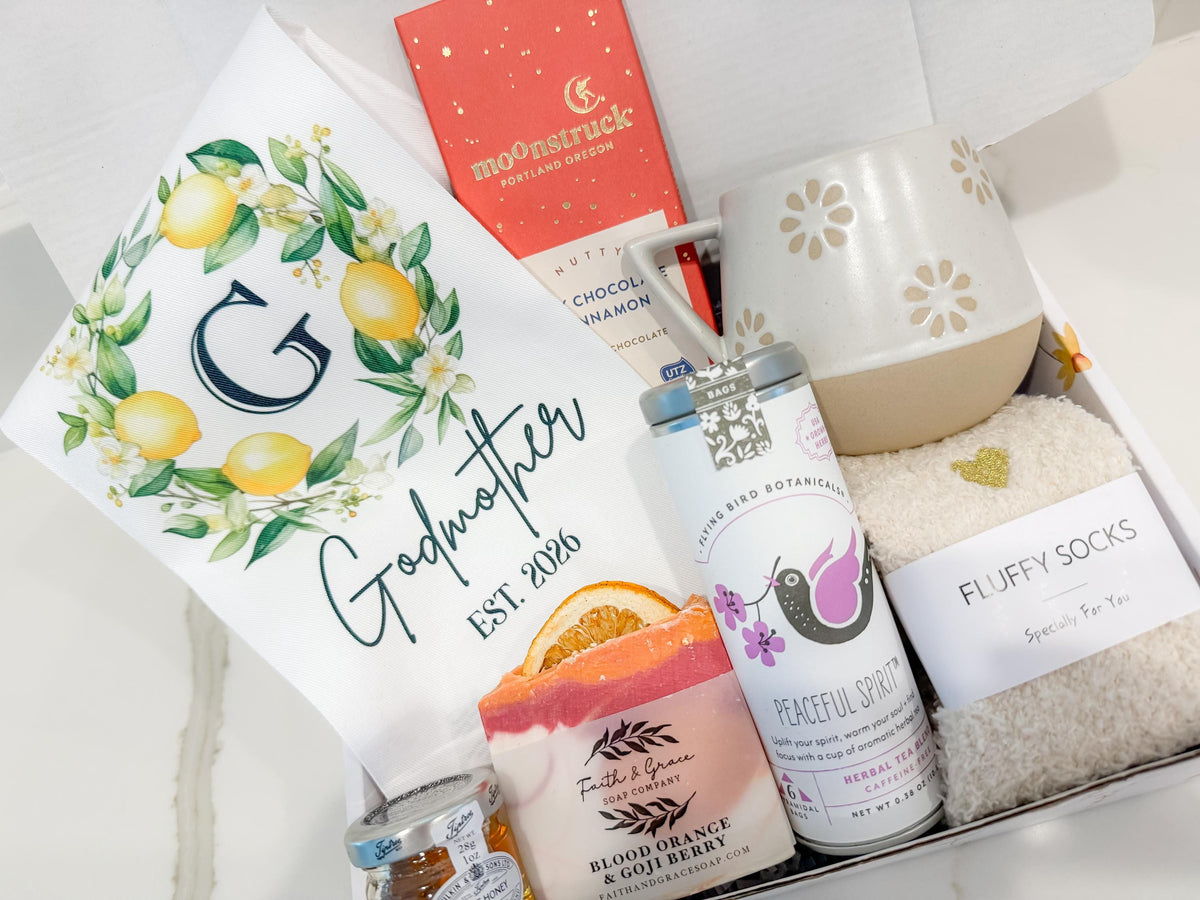 Will you be my Godmother Proposal gift Box - Personalized Gift For Godmom - Godmother Care Package Gift Set - tea gift basket