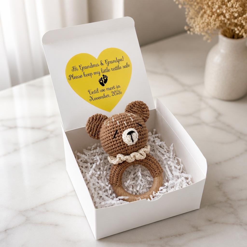 Grandparents Pregnancy Announcement gift box / personalized New grandma aunt pregnancy reveal / little rattle /first Grandchild Announcement