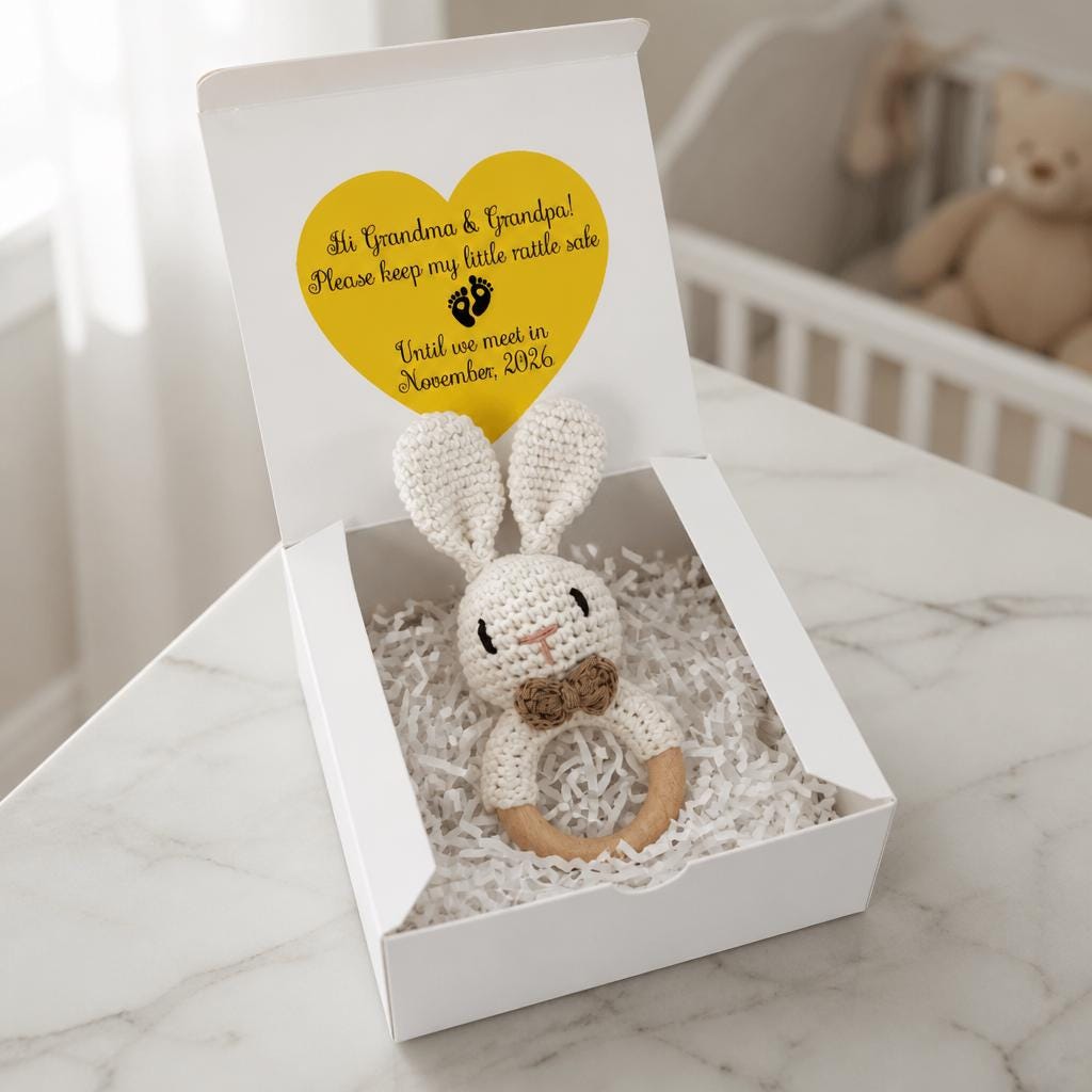 Grandparents Pregnancy Announcement gift box / personalized New grandma aunt pregnancy reveal / little rattle /first Grandchild Announcement