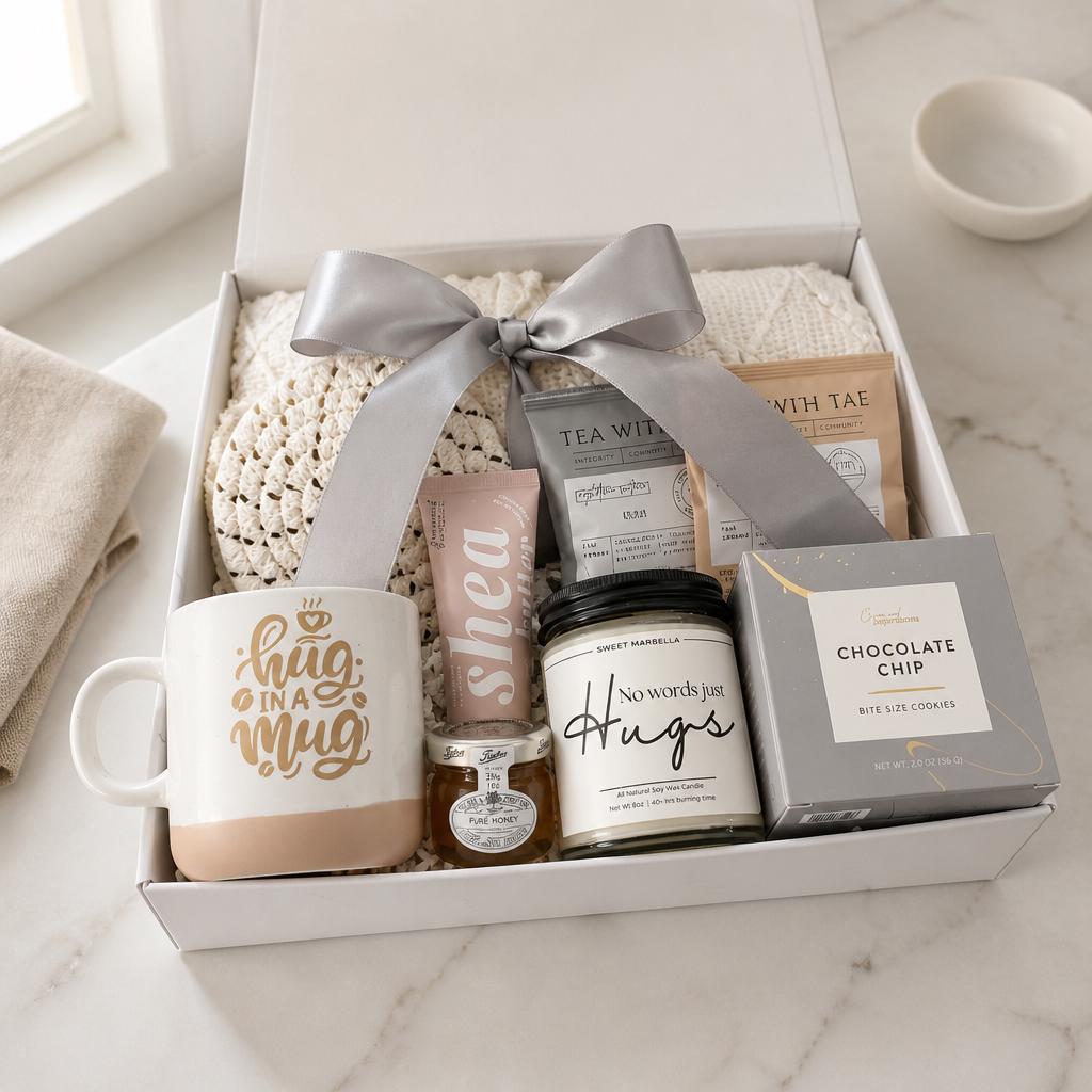 Hug in a Box - Thinking of You - Sympathy Gift Box - Comfort Care Package for Loss - Get Well Soon- Encouragement Gift for Surgery or Cancer