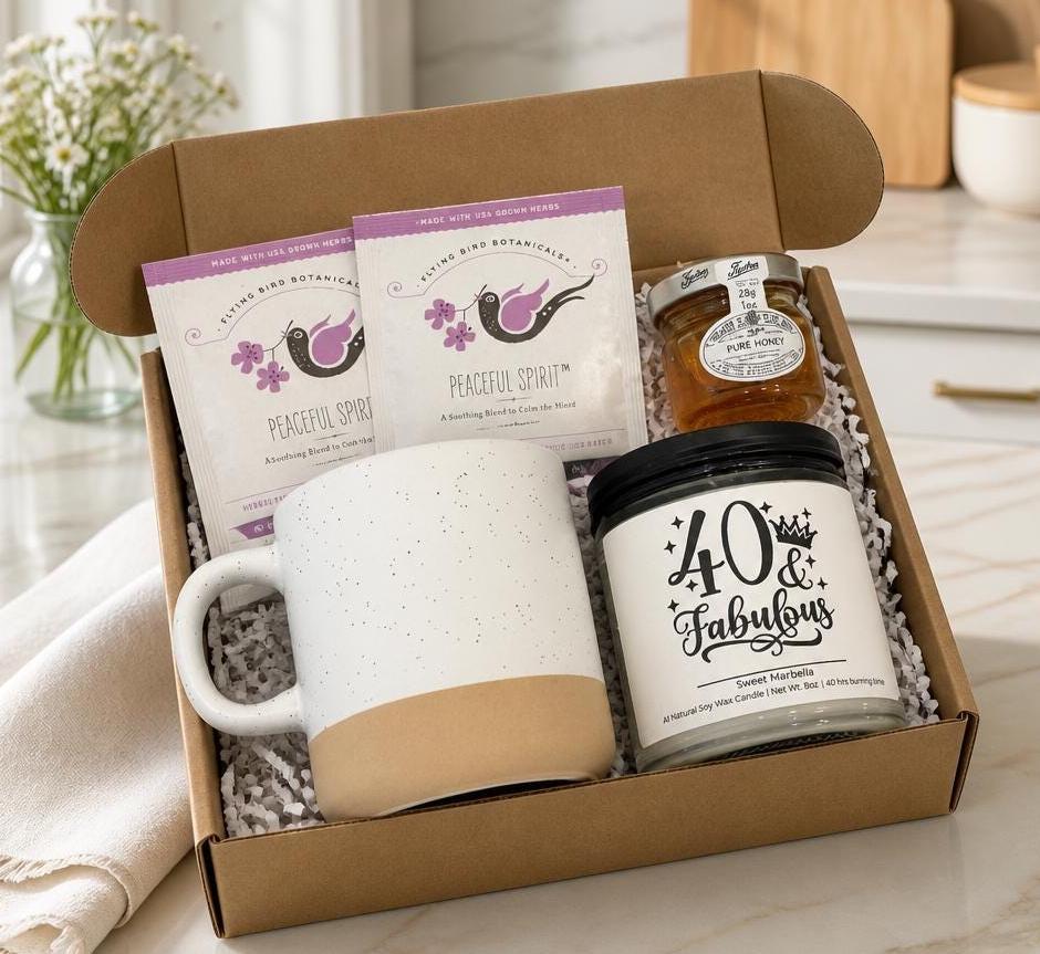 40th Birthday Gift Box for Women / Chapter 40 Gift Set / Funny Soy Candle / Milestone Birthday Gift idea for Best Friend, daughter, sister..