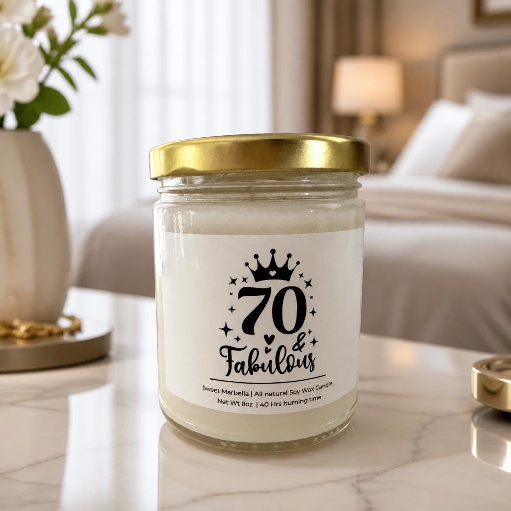 70th Birthday Gift Box for Women / Chapter 70 Gift Set / Funny Soy Candle / Milestone Birthday Gift idea for Best Friend, daughter, sister..