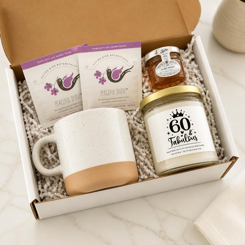 60th Birthday Gift Box for Women / Chapter 60 Gift Set / Funny Soy Candle / Milestone Birthday Gift idea for Best Friend, mom, sister..