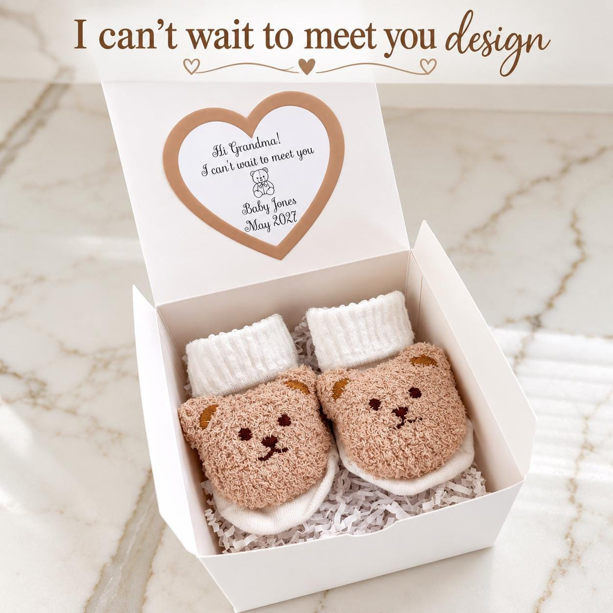 Grandparents Pregnancy Announcement gift box / personalized New grandma aunt pregnancy reveal / bear booties first Grandchild Announcement