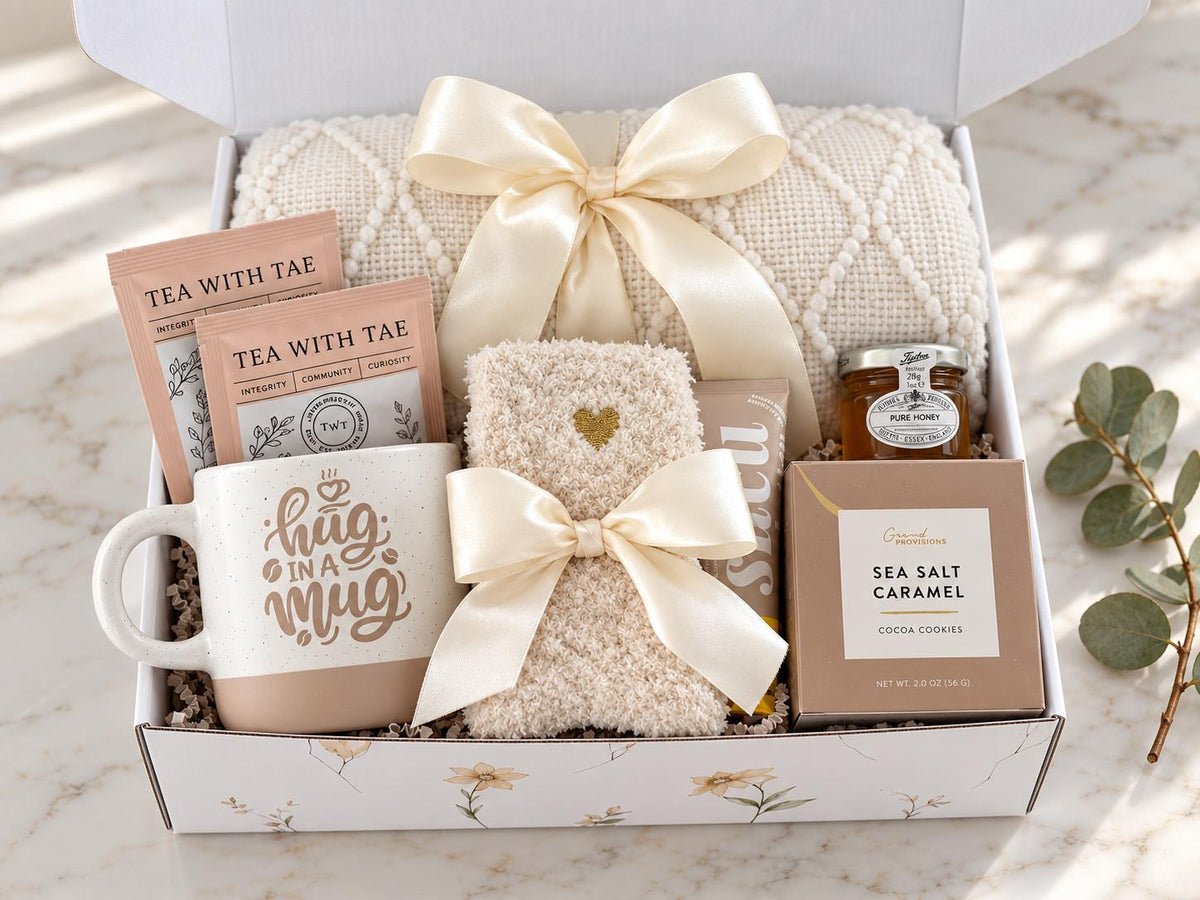Hug in a Box - Thinking of You - Sympathy Gift Box - Comfort Care Package for Loss - Get Well Soon- Encouragement Gift for Surgery or Cancer
